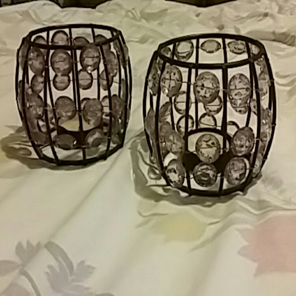 VINTAGE Candle holders black wire and Purple beads
